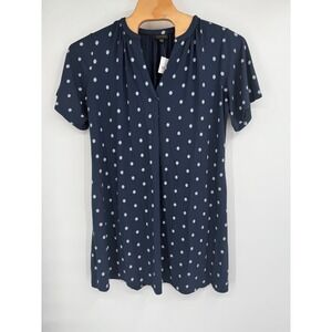 J.Jill Women's Shirred-neckline‎ Flutter-Sleeve Dress Navy Blue Daisy Sz XL NWT